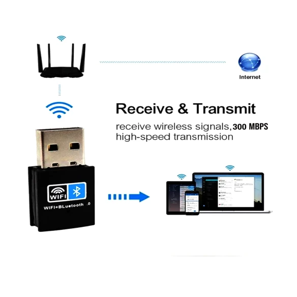 SW-01 300Mbps Dual-Function USB WiFi & Bluetooth Receiver Dongle